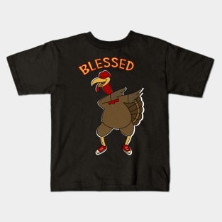 Thanksgiving, Dabbing Turkey Funny Blessed Kids T-Shirt